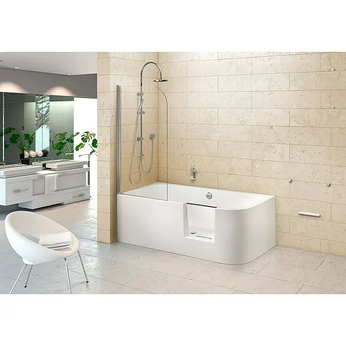 Ottofond Badewanne Pueblo - 180 x 80 cm, Rechtsseitig, Mit Ab- & Überlaufgarnitur, Sanitäracryl, Weiß - Stimmungsaufnahme