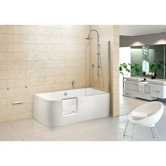 Ottofond Badewanne Pueblo - 180 x 80 cm, Linksseitig, Mit Ab- & Überlaufgarnitur, Sanitäracryl, Weiß - Stimmungsaufnahme
