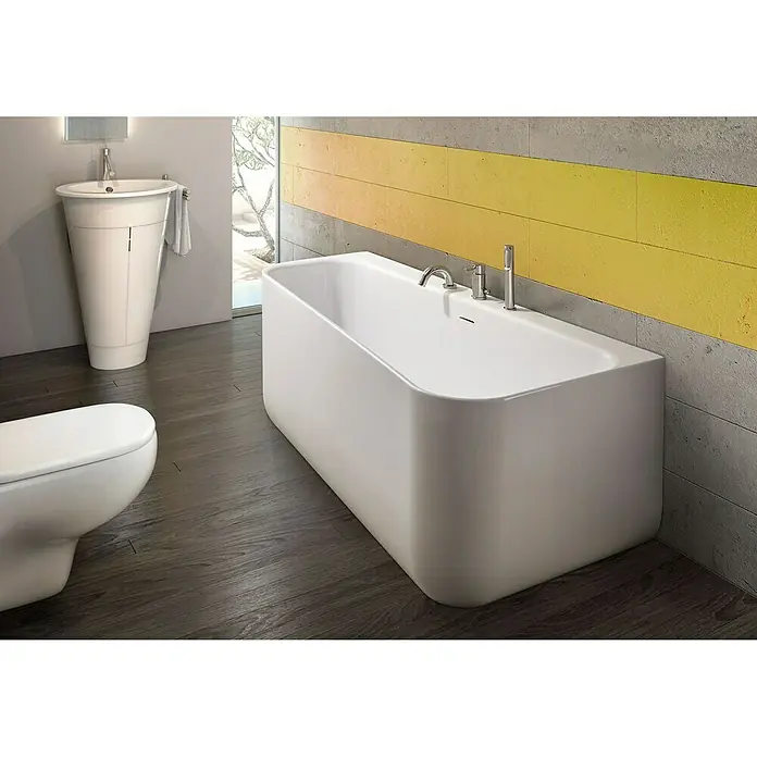 Ottofond Badewanne Derby - 155 x 75 cm, Linksseitig, Mit Ab- & Überlaufgarnitur & Wannenrandarmatur, Sanitäracryl, Weiß - Stimmungsaufnahme