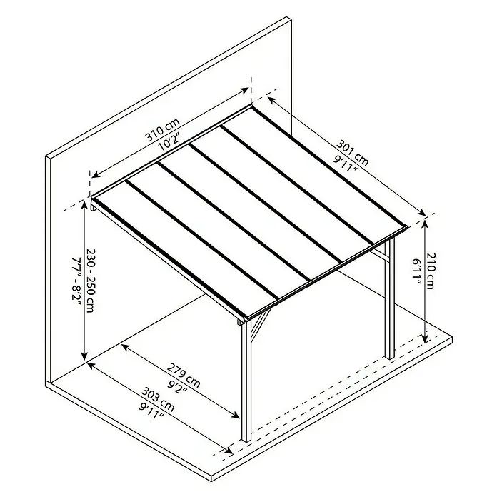 Palram – Canopia Terrassenüberdachung Juniper - Länge: 310 cm, Tiefe: 303 cm, Material Dach: Polycarbonat, Natur, Transparent