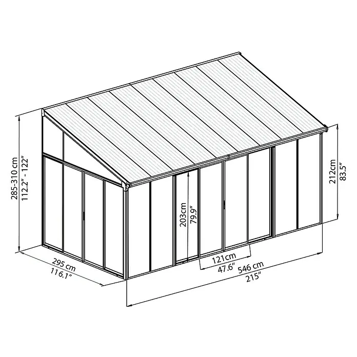 Palram – Canopia Wintergarten San Remo - B x T x H: 5,46 m x 3 m x 3,1 m, Anthrazitgrau