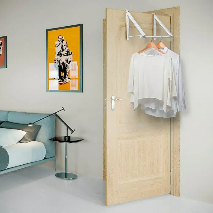 Perchero plegable para puerta - L x An x Al: 46 x 28 x 33 cm, Aluminio, Blanco - Foto ambiente