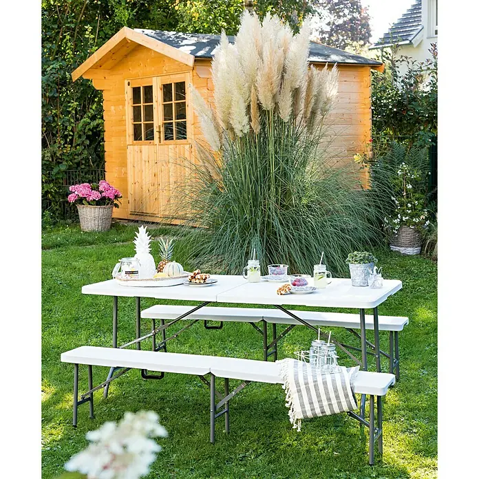 Klappbank - Länge: 180 cm, Kunststoff, Weiß, Grau