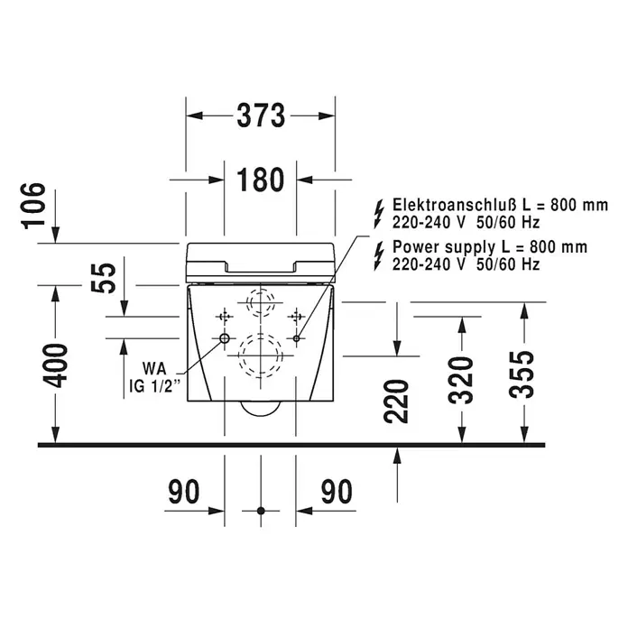 Duravit Starck 2 Wand-WC - Mit Spülrand, Ohne Spezialglasur, Spülform: Tief, WC Abgang: Waagerecht, Weiß