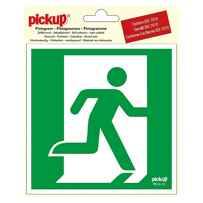 Pickup Naljepnica - D x Š: 15 x 15 cm, Izlaz u slučaju nužde udesno - Pogled s gornje strane