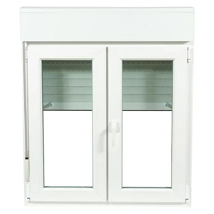 Solid Elements Ventana de PVC 2 hojas practicable-oscilobatiente - 120 x 118 cm, Apertura según normativa: Derecha, Blanco, Con persiana - Vista frontal