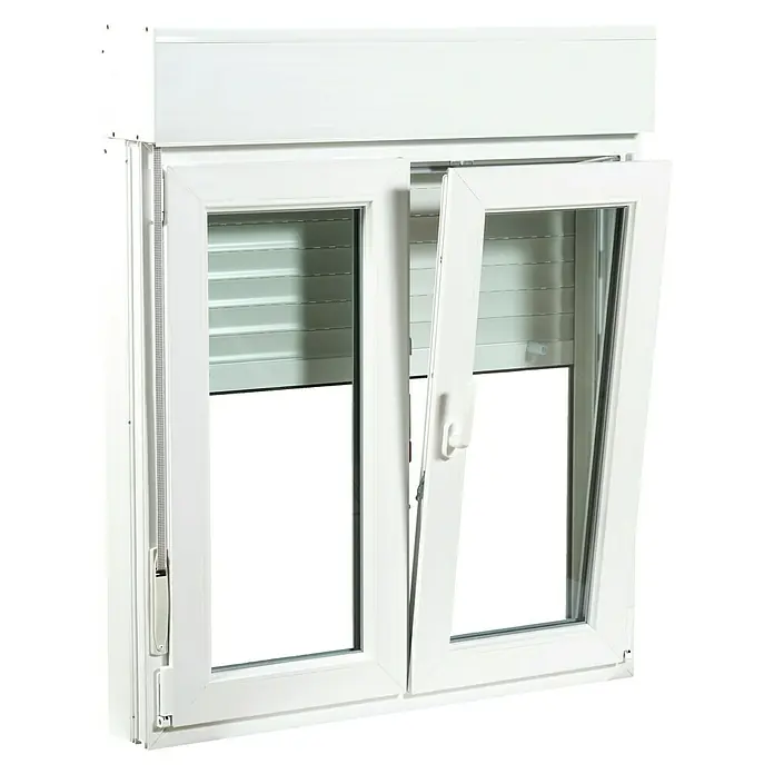 Solid Elements Ventana de PVC 2 hojas practicable-oscilobatiente - 120 x 118 cm, Apertura según normativa: Derecha, Blanco, Con persiana - Vista frontal