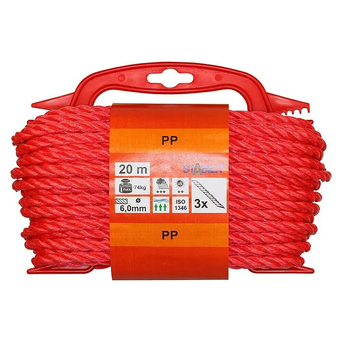 Stabilit PP-Seil - Ø x L: 6 mm x 20 m, Polypropylen, Rot, 3-schäftig gedreht - Vorderansicht