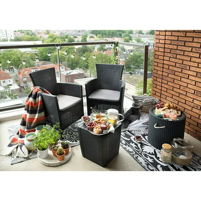 Keter Conjunto de muebles de balcón Iowa - 3 piezas, Grafito