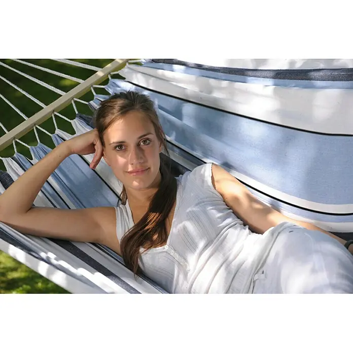 Amazonas Stabhängematte Samba marine - 210 x 140 cm, Blau/Weiß - Detailaufnahme