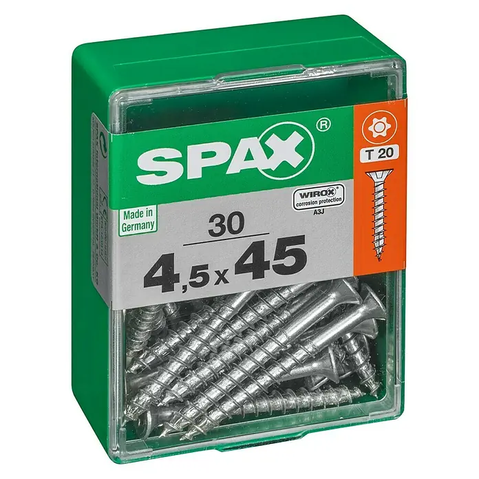 Spax Vijak za drvo torx T-Star plus - Promjer: 4,5 mm, Duljina: 45 mm, Upuštena glava, T-Star plus, Multifunkcionalna primjena u zatvorenom - Pogled s lijeve strane