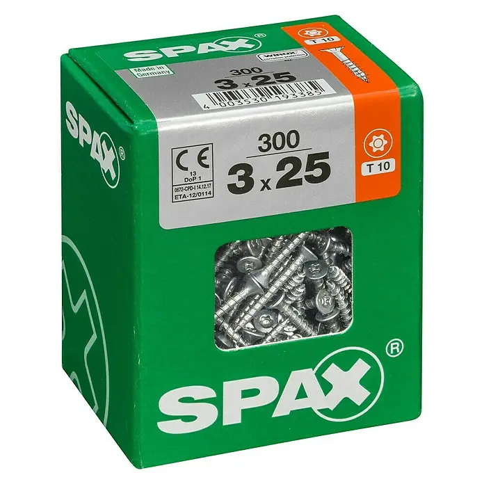Spax Universalschraube T-Star plus - Ø x L: 3 x 25 mm, WIROX Oberfläche, T-Star plus, 300 Stk. - Linke Seitenansicht