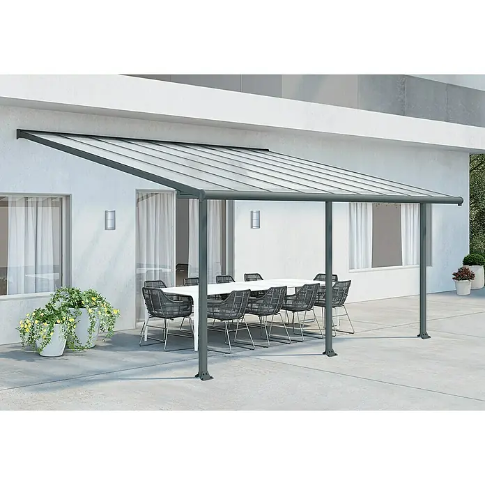 Palram – Canopia Terrassenüberdachung Olympia - Tiefe: 3 m, B x H: 5,46 x 2,1 m, Anthrazitgrau - Stimmungsaufnahme