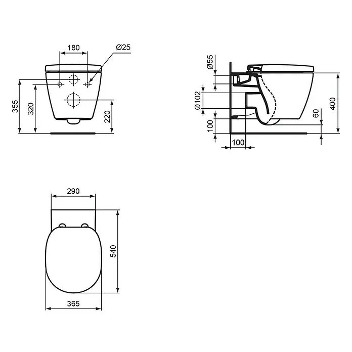 Ideal Standard Komplet zidne WC školjke Aquablade - Bez ruba, S antibakterijskom glazurom, Oblik ispiranja: Duboko, WC odvod: Vodoravno, Bijele boje
