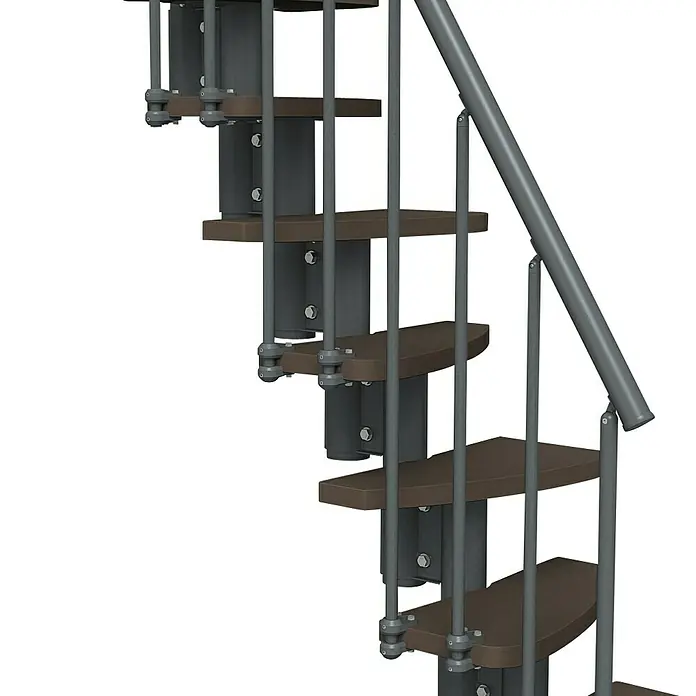 Fontanot Raumspartreppe Zen 2 - Breite: 61 cm, Anthrazit, Anzahl Steigungen: 13 Stk., Farbe Stufen: Birke Ulme Dunkel, Geschosshöhe: 250 cm - 304 cm - Linke Seitenansicht