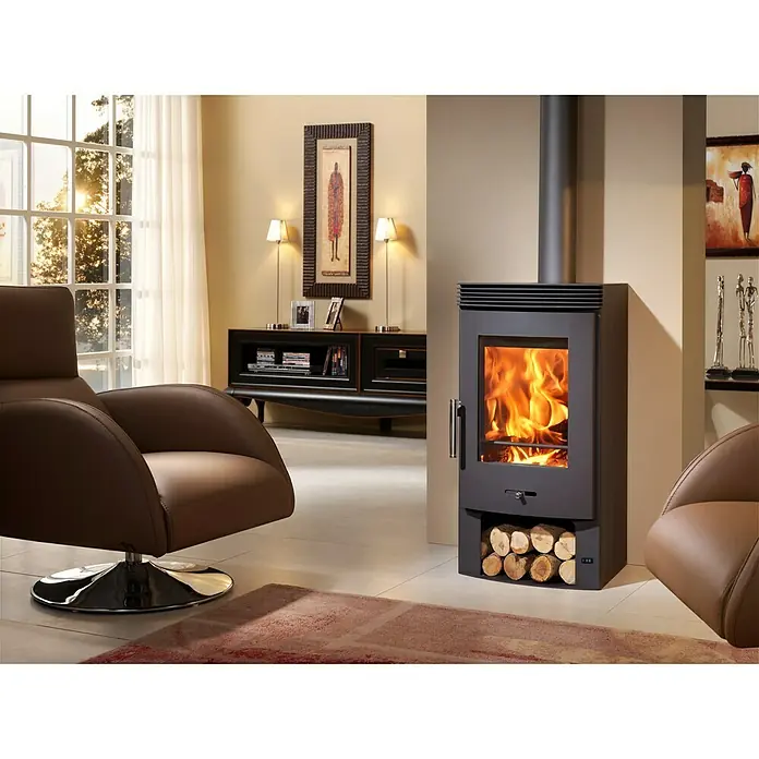 Panadero Estufa de leña Bergen - 7,4 kW, Volumen de calefacción: 250 m³, Con compartimento de madera, Gris fundido - Foto ambiente