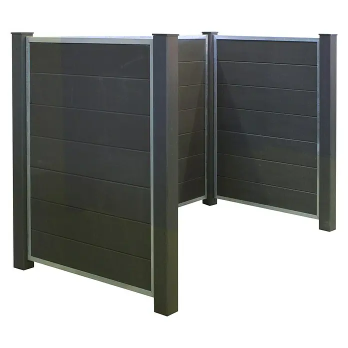 Plus Mülltonnenverkleidung Futura - Außenbreite inkl. Dachüberstand: 198 cm, Außentiefe inkl. Dachüberstand: 108 cm, Stahl, Schiefergrau - Linke Seitenansicht