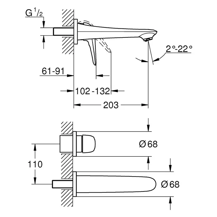 Grohe Eurostyle Solid Wand-Waschtischarmatur - 2-Loch, Weiß, Glänzend