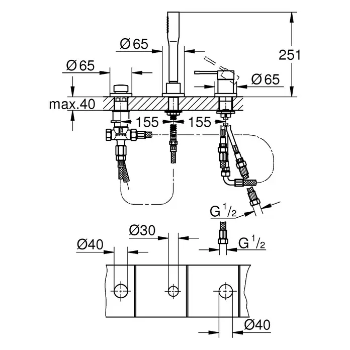 Grohe Essence Wannenrandarmatur - 3-Loch, Chrom, Glänzend