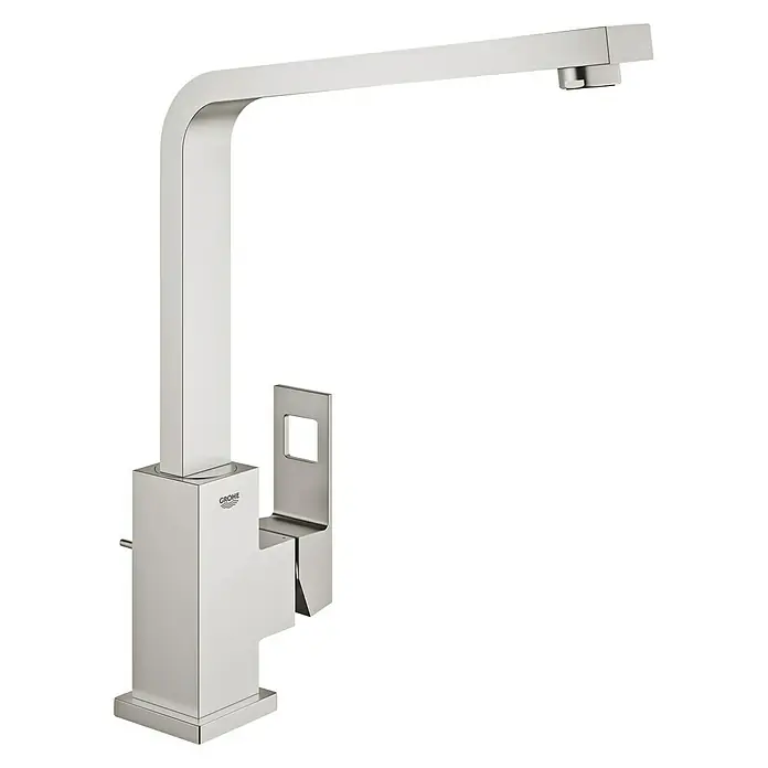 Grohe Eurocube Spültischarmatur - Edelstahl, Matt, Hoher Auslauf - Vorderansicht