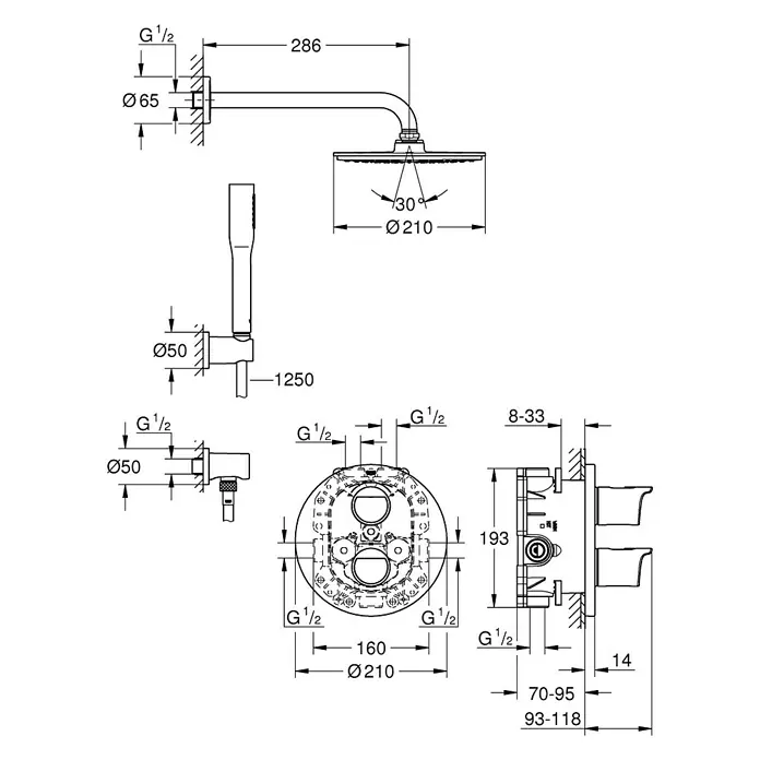 Grohe Duschsystem Grohtherm 2000 - Anzahl Strahlarten: 1 Stk., Chrom