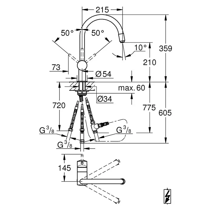 Grohe Spültischarmatur Minta - Niederdruck, Chrom, Auslauf herausziehbar