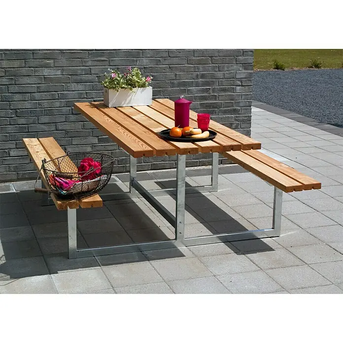 Plus Sitzgruppen-Set Basic - 3 -tlg., Ohne Rückenlehne, Lärche, Natur, Silber - Stimmungsaufnahme