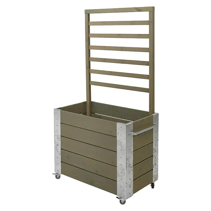 Plus Pflanzkasten Cubic - Graubraun, Silber, 87 x 50 x 155 cm, Mit Rankgitter - Linke Seitenansicht
