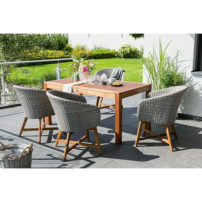 Sunfun Pauline Gartensessel - Bambus Grey, Anthrazit, Naturbraun, Polyrattan, Breite: 62 cm