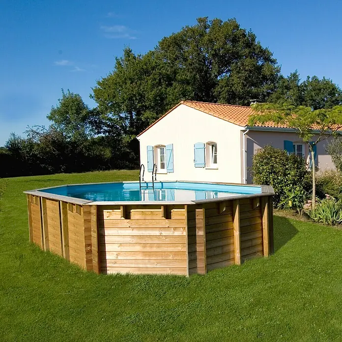 Gre Piscina de madera Vermela - 672 x 472 x 146 cm, Capacidad: 24,1 m³, Marrón claro - Vista descendente