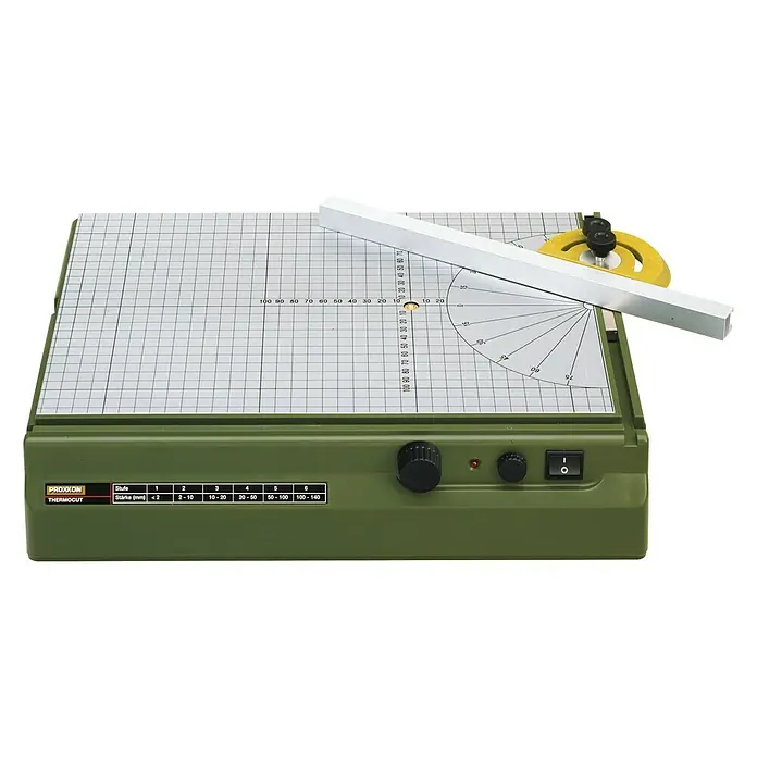 Proxxon Micromot Cortador con alambre caliente Thermocut 230/E n.º 27080 - Superficie de trabajo: 390 x 280 mm, Temperatura de trabajo: 100 - 200 °C, Apto para: Placas de espuma dura de poliuretano - Vista frontal
