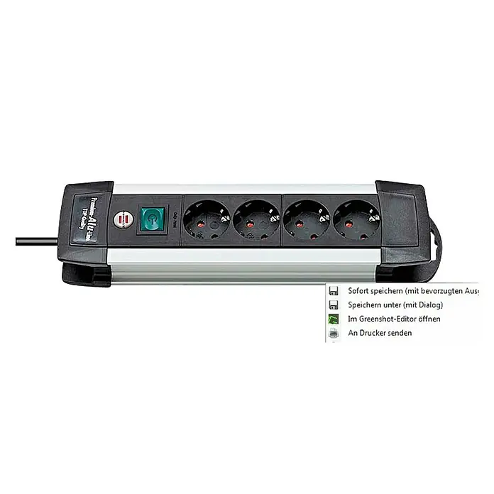 Brennenstuhl Premium-Alu-Line Base de enchufe múltiple - Número de enchufes Schuko: 4 ud., Negro/Plateado, 1,8 m, Interruptor de seguridad iluminado - Vista descendente