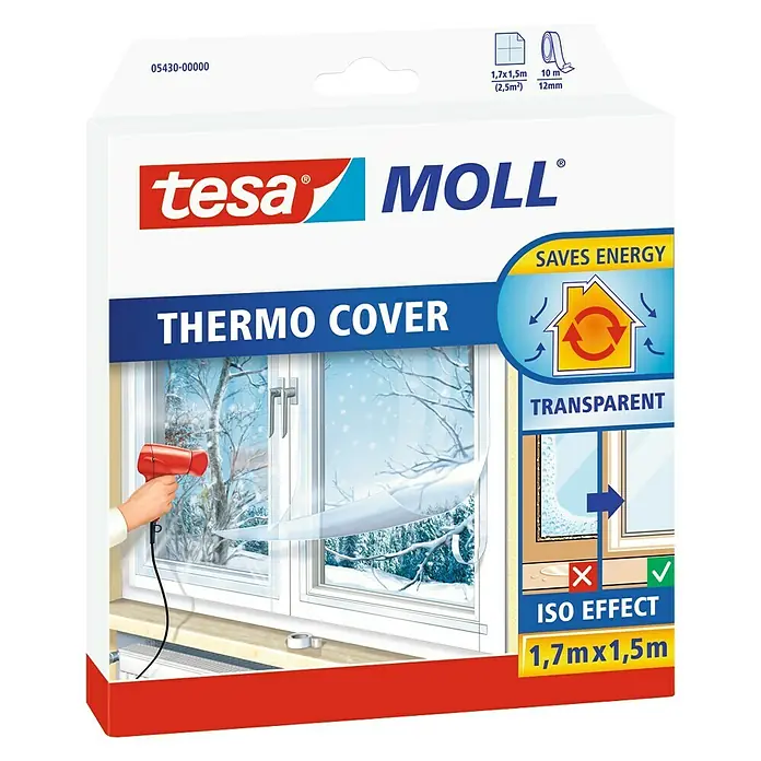 Tesa MOLL Fensterisolierfolie Thermo Cover - 1,7 x 1,5 m, Farblos, Transparent - Vorderansicht