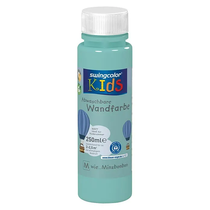 swingcolor KIDS Wandfarbe - Minzbonbon, 250 ml, Matt, Konservierungsmittelfrei - Vorderansicht