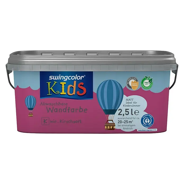 swingcolor KIDS Wandfarbe - Kirschsaft, 2,5 l, Matt, Konservierungsmittelfrei - Vorderansicht