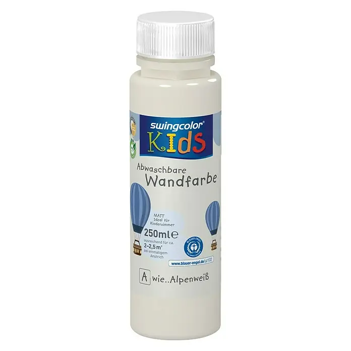 swingcolor KIDS Wandfarbe - Alpenweiß, 250 ml, Matt, Konservierungsmittelfrei - Vorderansicht
