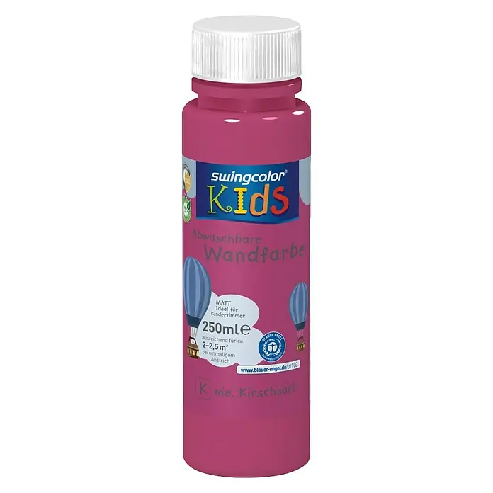 swingcolor KIDS Wandfarbe - Kirschsaft, 250 ml, Matt, Konservierungsmittelfrei - Vorderansicht