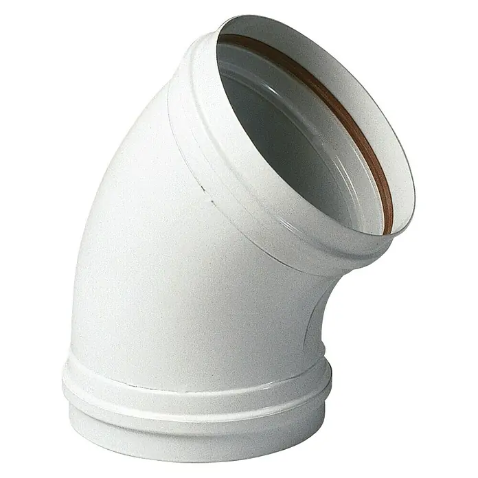 Codo para tubos - Diámetro: 125 mm, Ángulo del arco: 45 °, Lacado, Blanco