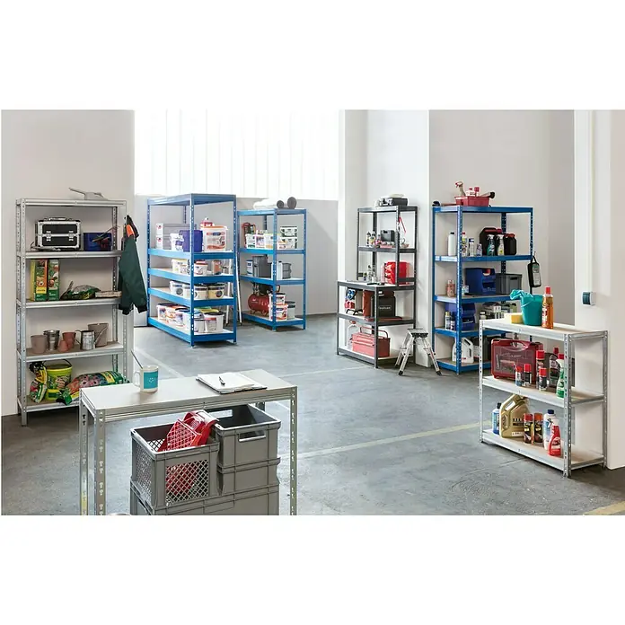 Regalux Metalni regal za teški teret Mega - 70 x 240 x 200 cm, Nosivost: 450 kg/polica, Uticanje - Živopisni prikaz