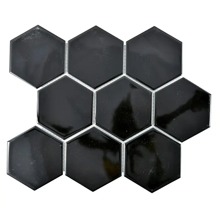 Mosaikfliese Hexagon Uni HX 110 - 25,6 x 29,55 cm, Schwarz, Glänzend - Ansicht von oben