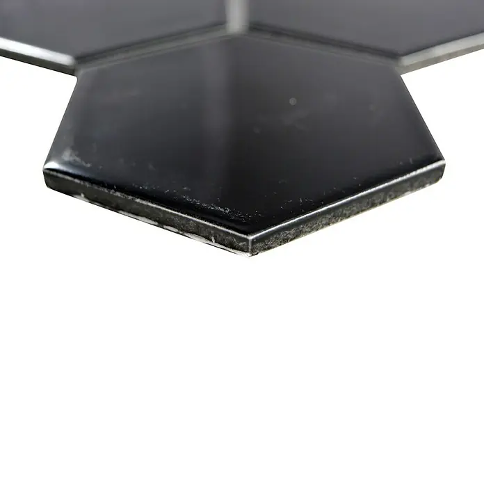 Mosaikfliese Hexagon Uni HX 110 - 25,6 x 29,55 cm, Schwarz, Glänzend - Detailaufnahme