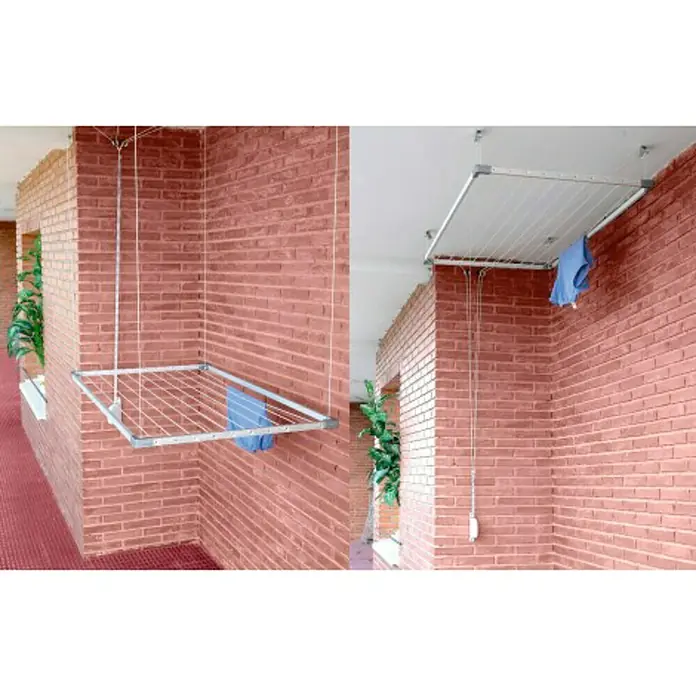 Tendedero de techo - Longitud cuerda de tender: 19 m, Plateado, Ancho: 78 cm