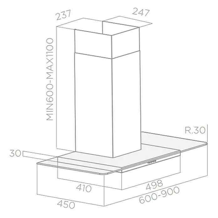 Turboair Campana de pared Sempione - Ancho: 90 cm, Potencia de aire máx.: 368 m³/h, Acero inoxidable