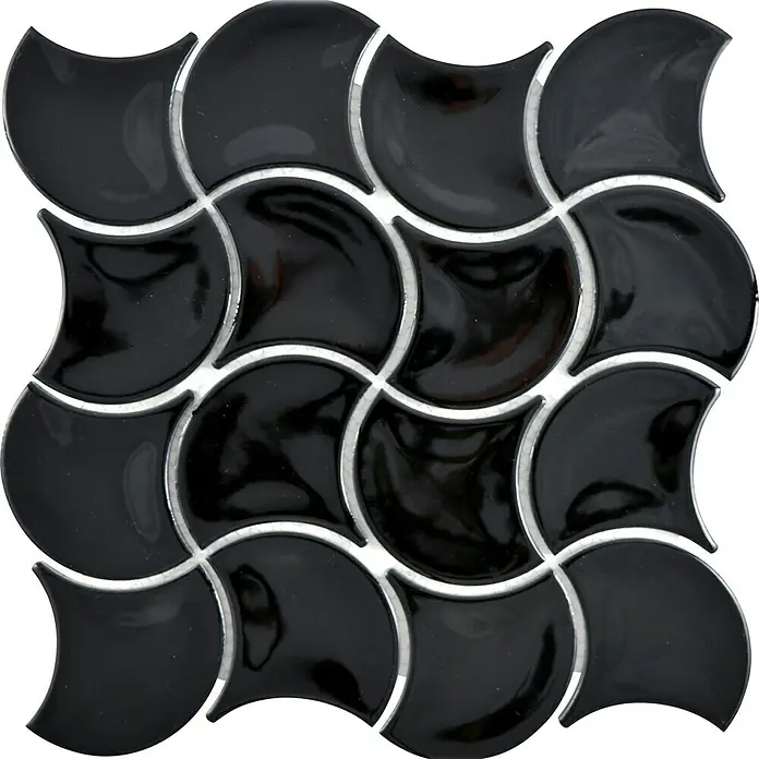 Mosaikfliese Fächer Uni FS 11B - 27,6 x 27,6 cm, Schwarz, Glänzend - Ansicht von oben