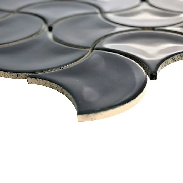 Mosaikfliese Fächer Uni FS 11B - 27,6 x 27,6 cm, Schwarz, Glänzend - Detailaufnahme