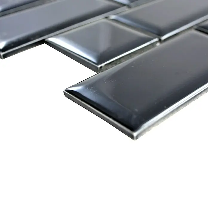 Mosaikfliese Metro Uni CG M02BM - 29,4 x 29,1 cm, Schwarz, Glänzend - Detailaufnahme