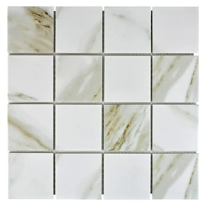 Mosaikfliese Quadrat Calacatta CIM Q73 CT - 30,6 x 30,6 cm, Braun/Beige/Weiß, Matt - Ansicht von oben