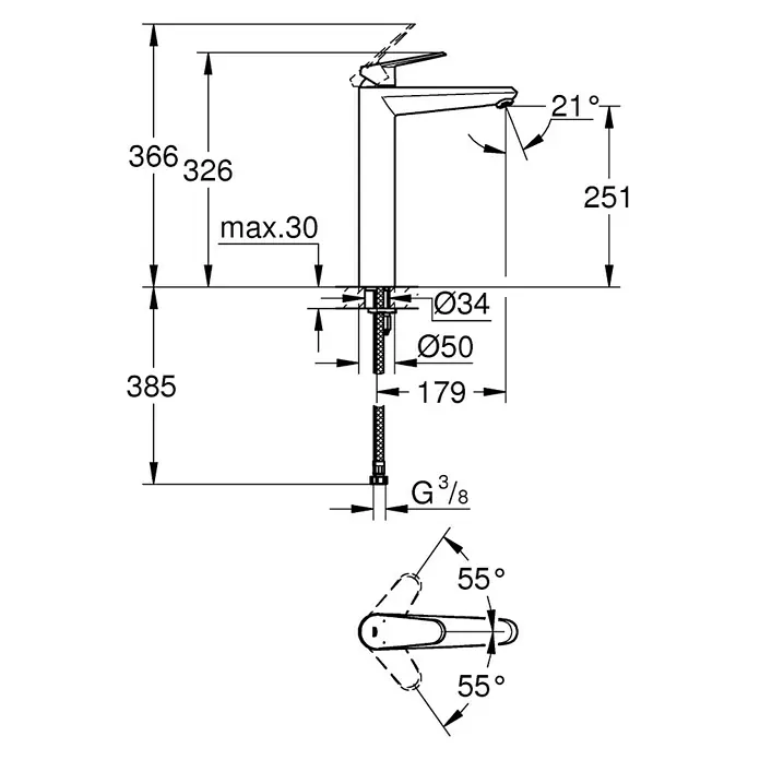 Grohe Eurodisc Cosmopolitan Waschtischarmatur XL-Size - Chrom