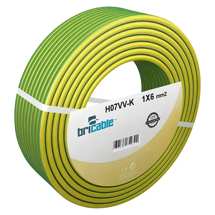 Bricable Cable unipolar tierra - H07V-K1x6, 25 m, Verde/Amarillo