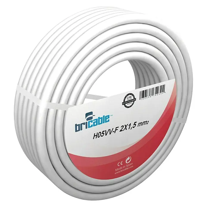 Bricable Cable unipolar Fase - H05VV-F2x1,5, 25 m, Blanco